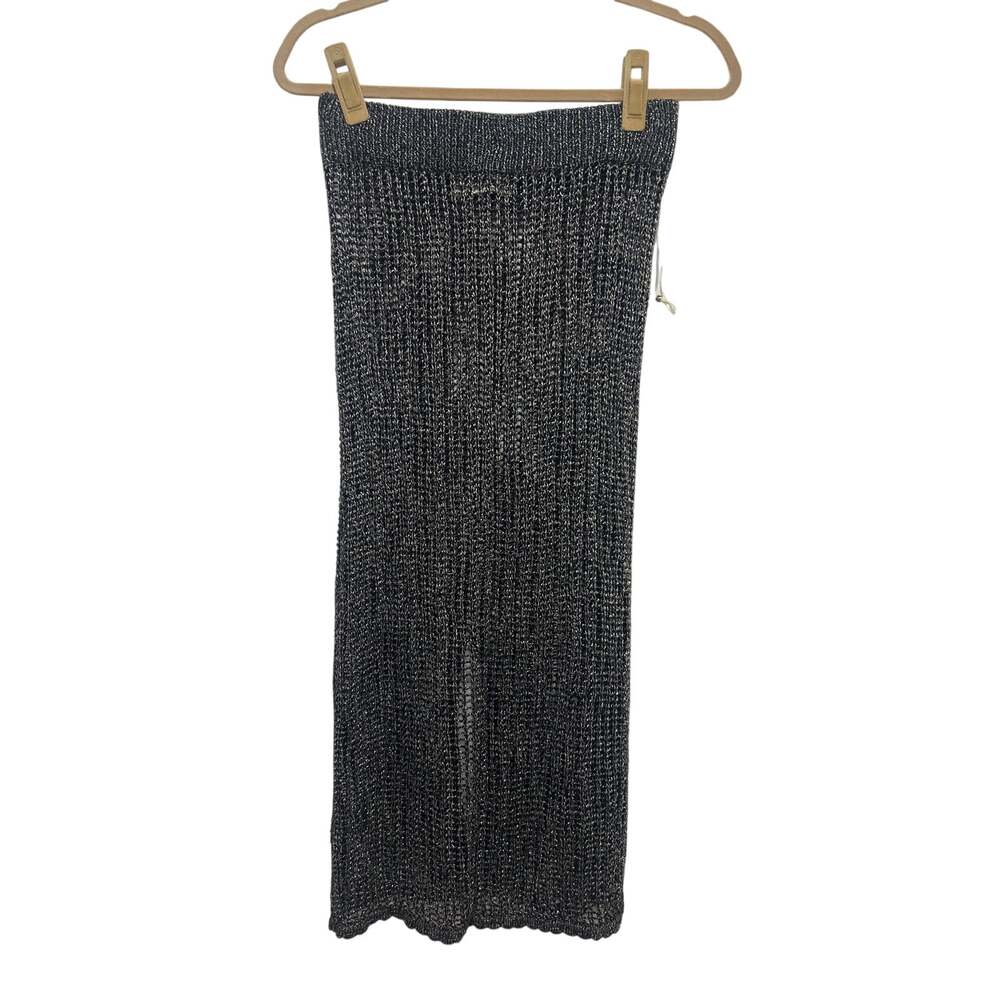 Ocean Drive Crochet Black Silver Shimmer Sheer Resort Cover Skirt S NWT